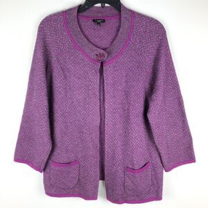 Talbots Cardigan Sweater Wool Cashmere Angora Blend Purple Casual Comfort sz L